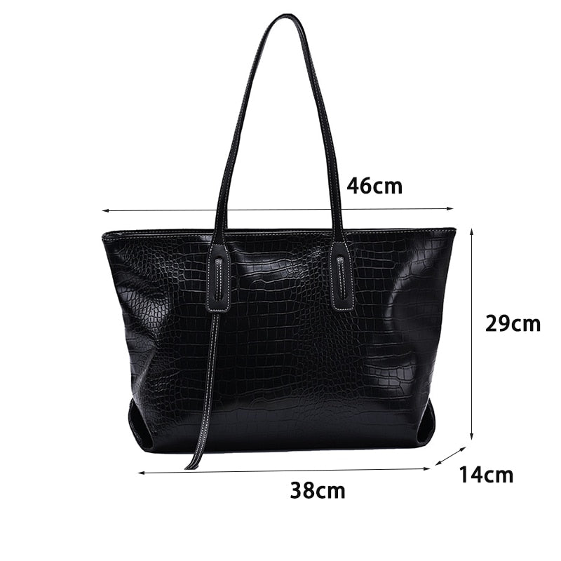 Kylethomasw Soft leather Women Tote Bag Alligator Pattern Large Capacity Female Shoulder Bag Casual Solid Color Shopping Handbag ZD1835