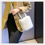 Faux Fur Women's Bag Bucket Shape Fur Bag Plush Winter Large Capacity Warm Handbag Fashion String Women's Shoulder Bag Z281