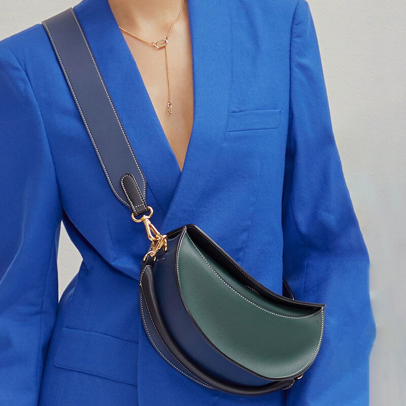 Retro Half-moon Fashionable Purses Wide Shoulder Strap Crossbody Bags for Women Brown Designer Handbags High Quality Women
