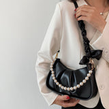 KIylethomasw Simple Pearl Chain PU Leather Crossbody Bags For Women  Summer Branded Shoulder Bag Trending Luxury Hand Bag HU089