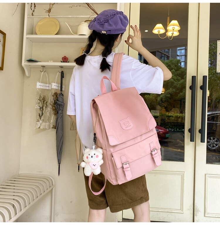 New Fashion Women Backpack Large Capacity Solid Color Travel Bag College Schoolbag for Teenage Girls Laptop Backpacks Kawaii Bag