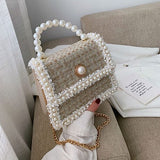 Elegant Female Pearl Tote bag 2022 Fashion New High Quality Woolen Women's Designer Handbag Chain Shoulder Messenger Bag Purses