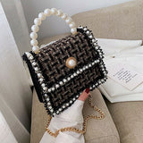 Elegant Female Pearl Tote bag 2022 Fashion New High Quality Woolen Women's Designer Handbag Chain Shoulder Messenger Bag Purses