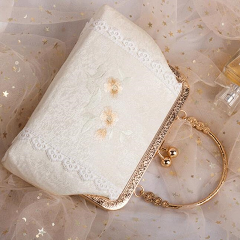 Kylethomasw Chinese Style Embroidered Handbag for Women Vintage Metal Frame Evening Bags Kiss Lock Qi Pao Clutch Bag Female Ethnic Purses