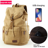 Kylethomasw Men's 14inch Laptop Backpack Vintage Canvas Backpack Unisex Travel Bags USB Charging Schoolbag Student Mochia