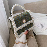 Elegant Female Pearl Tote bag 2022 Fashion New High Quality Woolen Women's Designer Handbag Chain Shoulder Messenger Bag Purses