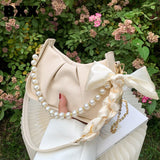 KIylethomasw Simple Pearl Chain PU Leather Crossbody Bags For Women  Summer Branded Shoulder Bag Trending Luxury Hand Bag HU089