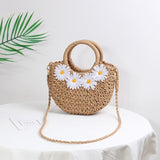 Crossbody Shoulder Bag For Women Small Straw Summer Beach Top-handle Ladies Little Daisy Messenger Bag Hand-woven Straw Handbags
