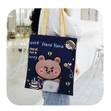 Kylethomasw Kawaii Boba Bear Strawberry Shopper Bag With Zipper Cute Peach Canvas Shopping Bags For Women Reusable Tote Handbag Shoulder Bag