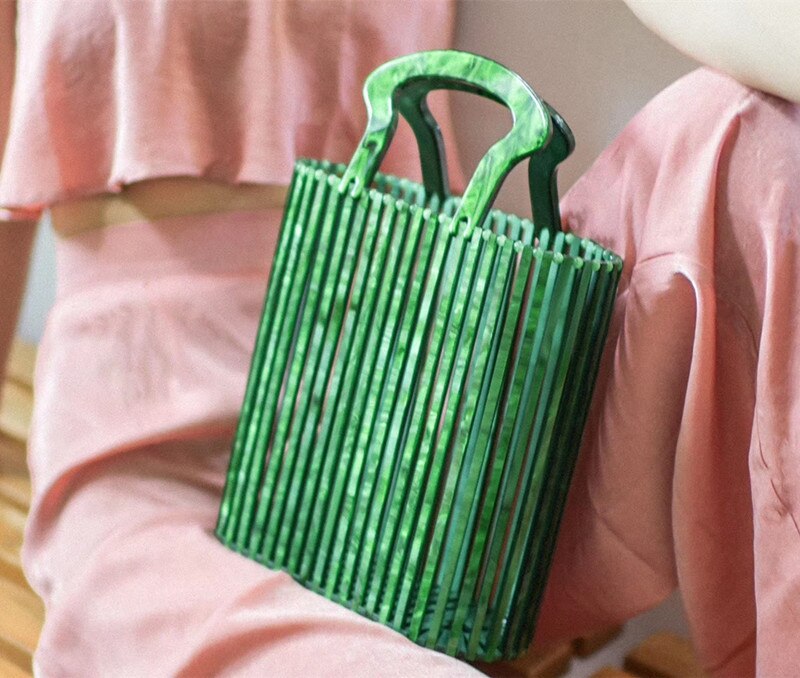 Kylethomasw Luxury Women Bags Designer  Acrylic Woven Bag Bamboo bag Stitching Hollow Bag Clutch Bali Travel Beach Holiday Handbag
