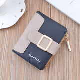 Fashion Stitching Color Fold Short Clutch Wallets PU Pleather Women Card  Holder Coin Pocket Purse Small Travel  Wallet Ladies