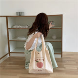 Cute Strawberry Tote Bag Aesthetic for School Girls Purses Shopper Designer Japanese Fashion Women Peach Print Eco Shoulder Bags