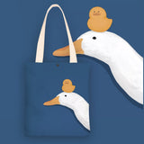 Kylethomasw Bolsa Feminina Hand-painted Cartoon Goose and Duck Print Shoulder Bag For Women Canvas Bag Shopper Bag Ladies Hand Bags Sac Main