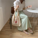 Cute Strawberry Tote Bag Aesthetic for School Girls Purses Shopper Designer Japanese Fashion Women Peach Print Eco Shoulder Bags