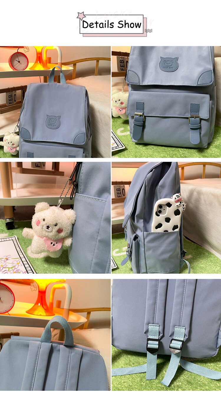 New Fashion Women Backpack Large Capacity Solid Color Travel Bag College Schoolbag for Teenage Girls Laptop Backpacks Kawaii Bag