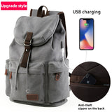 Kylethomasw Men's 14inch Laptop Backpack Vintage Canvas Backpack Unisex Travel Bags USB Charging Schoolbag Student Mochia