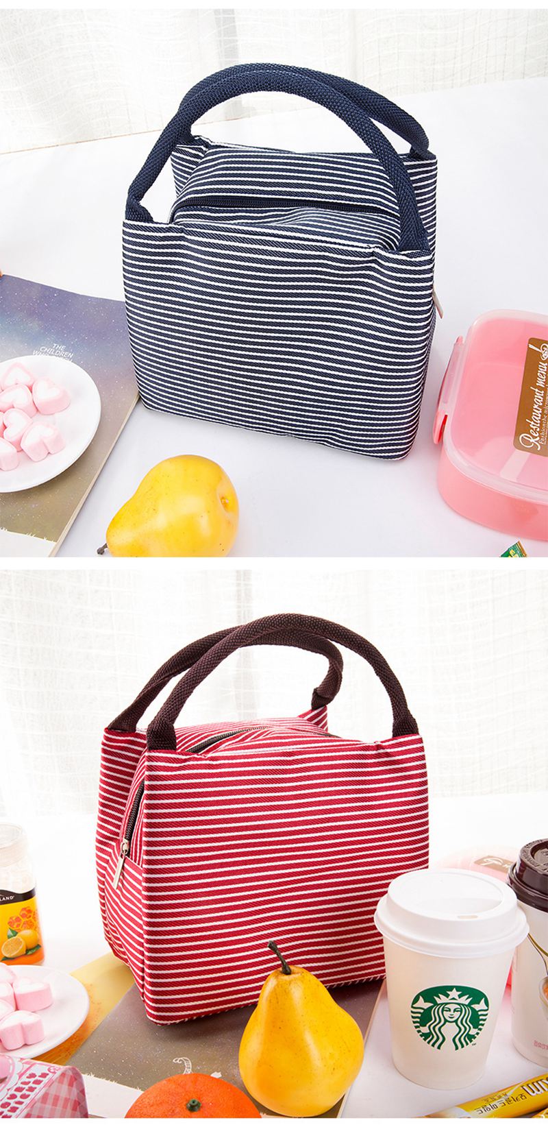 New Fashion Portable Insulated Canvas Lunch Bag Thermal Food Picnic Lunch Bags for Women Kids Men Cooler Lunch Box Bag Tote