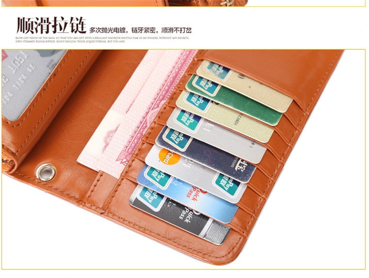 Kylethomasw Hot selling women wallet korean American  style oil wax wallets zipper note clip women card package mobile phone women clutch