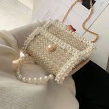 Elegant Female Pearl Tote bag 2022 Fashion New High Quality Woolen Women's Designer Handbag Chain Shoulder Messenger Bag Purses