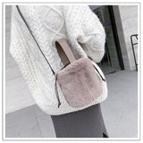 Faux Fur Women's Bag Bucket Shape Fur Bag Plush Winter Large Capacity Warm Handbag Fashion String Women's Shoulder Bag Z281