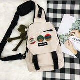 New Fashion Solid Crossbody Bag for 2021 Canvas Solid Badge Pendant Combination Boys and Girls Casual Bag Stylish Chest Pack