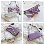 PU Leather Women Shoulder Bag Pearl Chain Ladies Handbags New Luxury Design Solid Color Wedding Clutch Bag ZD1602