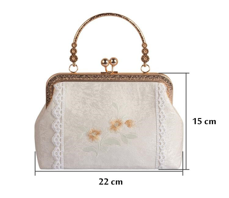 Kylethomasw Chinese Style Embroidered Handbag for Women Vintage Metal Frame Evening Bags Kiss Lock Qi Pao Clutch Bag Female Ethnic Purses