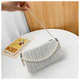 PU Leather Women Shoulder Bag Pearl Chain Ladies Handbags New Luxury Design Solid Color Wedding Clutch Bag ZD1602