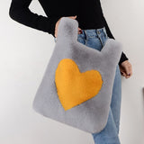 Faux Rabbit Fur Women Handbags Luxury Designer Winter Tote Bag High Quality Heart Pattern bolso ZD2025