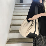 Korean Contrast color Women handbag Drawstring canvas ladies shoulder bag large capacity travel bag female big totes bolsas bao