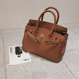 Ben Ballar Women's Fashion Lychee Pattern Lock Top-Handbags European American Large Capacity PU Shoulder Messenger Bags