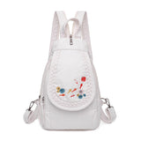 Fashion Ladies Embroidery Small Backpack High Quality Soft Washed Leather Backpack Women Multifunc Bagpack Mochilas Mujer
