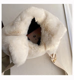 Luxury Faux Fur Bags For Women White Handbag Winter Soft Plush Pink Shoulder Bag Fashion Female Tote Bag ZD1448