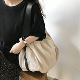 Korean Contrast color Women handbag Drawstring canvas ladies shoulder bag large capacity travel bag female big totes bolsas bao