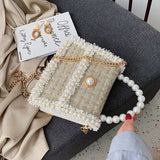 Elegant Female Pearl Tote bag 2022 Fashion New High Quality Woolen Women's Designer Handbag Chain Shoulder Messenger Bag Purses