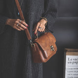 New Crossbody Bag Distressed Brown Embossed Women's Handbag PU Leather Retro Lock Messenger bag Outing Simple Small Bag