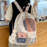 EST 2022 Women Backpack New Kawaii Patchwork Female Large Capacity Waterproof Nylon Shoulders School Bag Preppy Mochila Bolsa