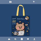 Kylethomasw Kawaii Boba Bear Strawberry Shopper Bag With Zipper Cute Peach Canvas Shopping Bags For Women Reusable Tote Handbag Shoulder Bag