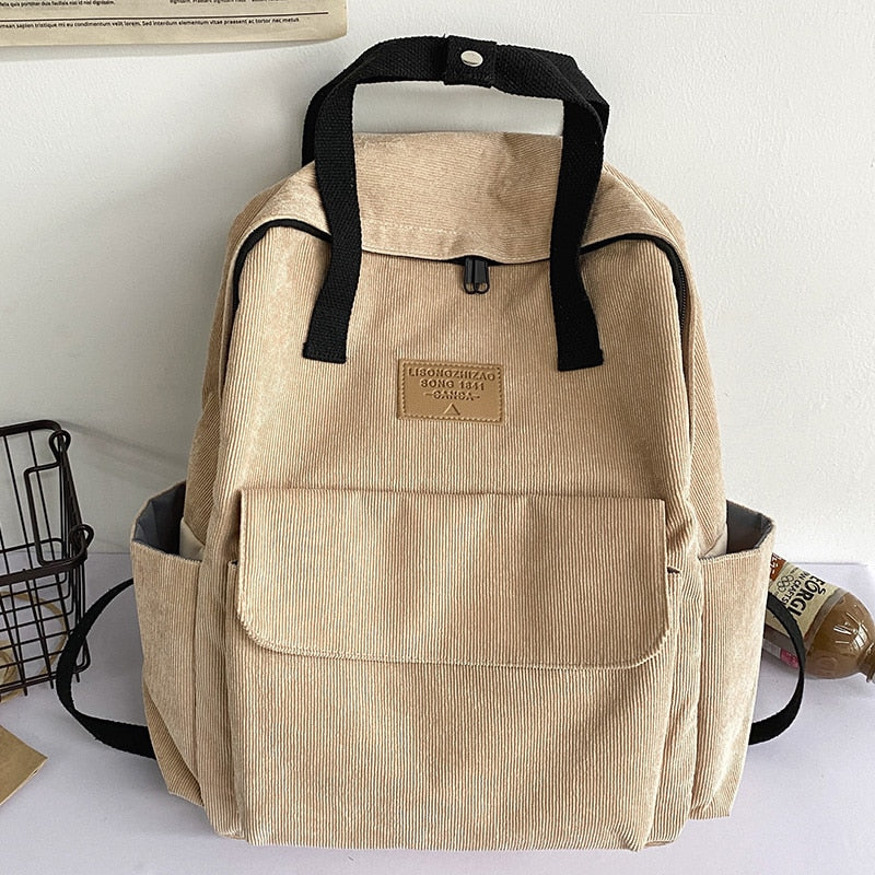 Kylethomasw Schoolbag Female college students fashion trend simple corduroy backpack winter versatile portable backpack small