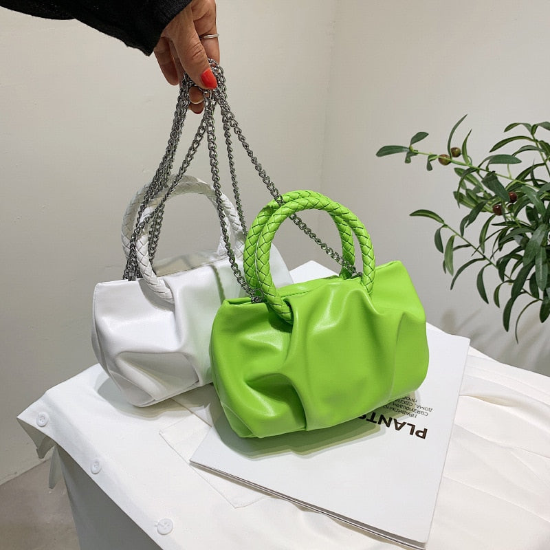 Women's Fashion Wrinkled Cloud Chain Zipper Handbag Round Handle Dating Shopping Travel Mobile Phone Messenger Shoulder Purses