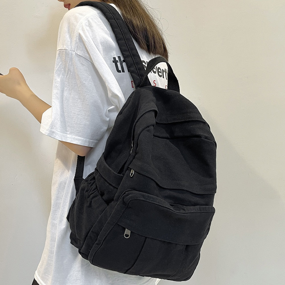 Girl Fabric School Bag New Fashion College Student Vintage Women Backpack Canvas Female Laptop Bag Travel Kawaii Ladies Backpack