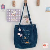 Canvas Corduroy Shoulder Shopping Cute Bear Bags Women Satchel Tote Hand Bag Travel Bag Purses Casual Handbag For Women Bookbag