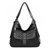 Kylethomasw Classic Diamond Lattice Shoulder Bags Washed PU Leather Soft Handbags Solid Black Multi-function Packages For Women