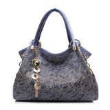 High Quality Top-handle Bag Hollow Out Ombre Handbag Floral Print Shoulder Bag Ladies Pu Leather Tote Bag Female Tassel Handbag