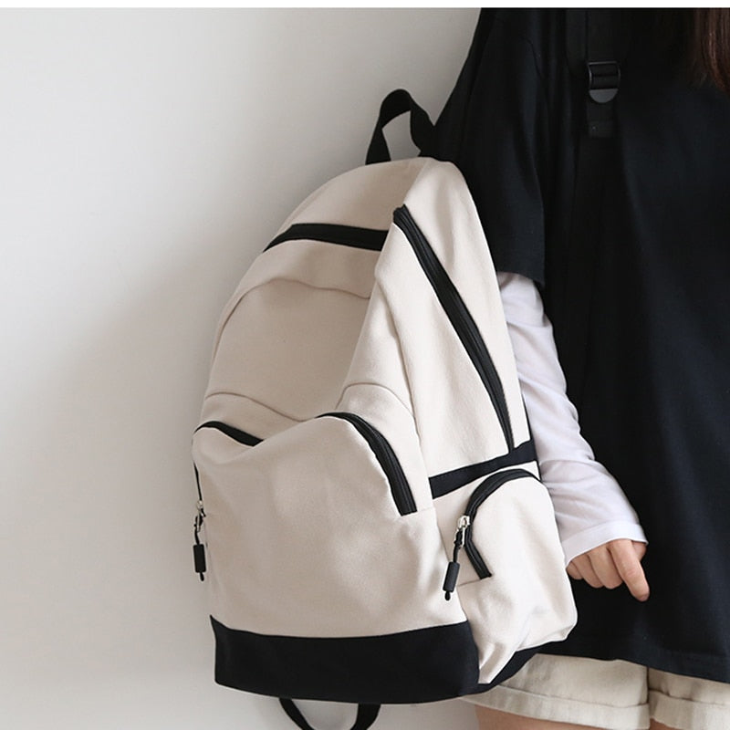 Kylethomasw Solid Color Girls Canvas Backpack Fashion Inclined Zipper Men Travel Bag High Quality Cool Large Women Schoolbag Unisex Bookbag
