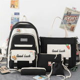 Kylethomasw New 5 Pcs Set Women Laptop Backpack Canvas School Bags For Teenage Girls Kawaii College Student Kids Book Bag Rucksack