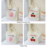 Kylethomasw Cute Cherry Lunch Bags For Women Girl Kids Kawaii Canvas Portable Lunch Box Tote Bag Bento Pouch Office School Food Storage Bags