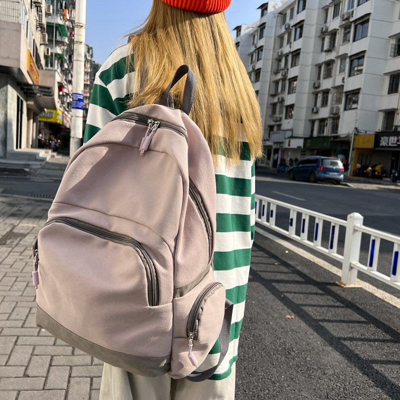 Kylethomasw Solid Color Girls Canvas Backpack Fashion Inclined Zipper Men Travel Bag High Quality Cool Large Women Schoolbag Unisex Bookbag