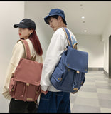 Unisex Large Capacity Canvas Students Backpack Korean Japanese Pure Color Schoolbag Casual Simple Style Travel Bag Fashion Cool