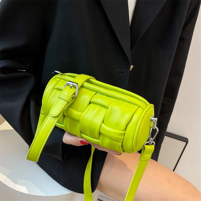 Kylethomasw  Barrel Shaped Handbags Small Soft Braided PU Leather Crossbody Sling Bag for Women 2022 Summer Luxury Brand Shoulder Purses